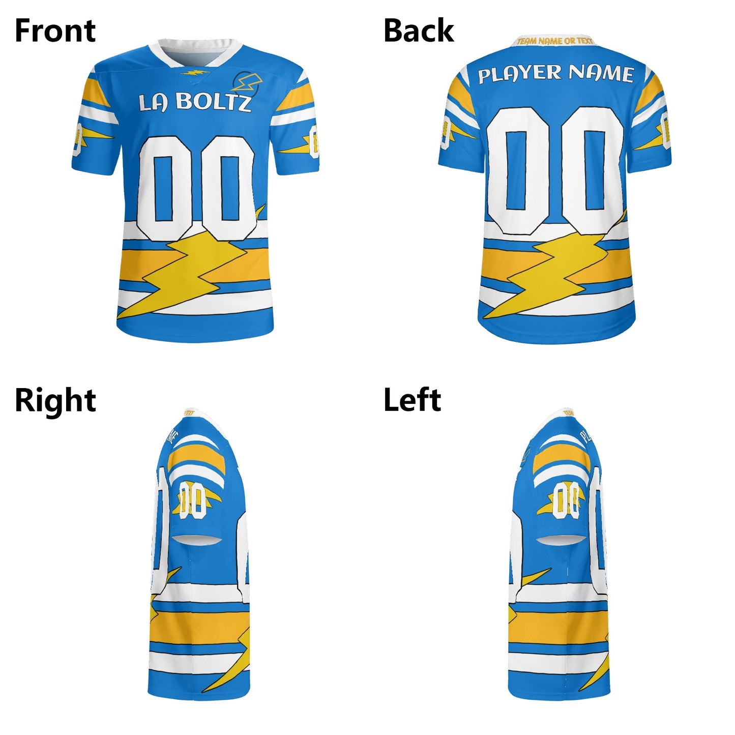 Lightning Bolt Electric Blue/Yellow Football Jersey – Custom Name & Number – Quick-Dry Mesh