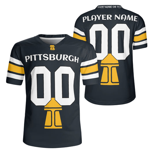 Steel City Black/Gold Football Jersey – Custom Name & Number – Breathable Mesh