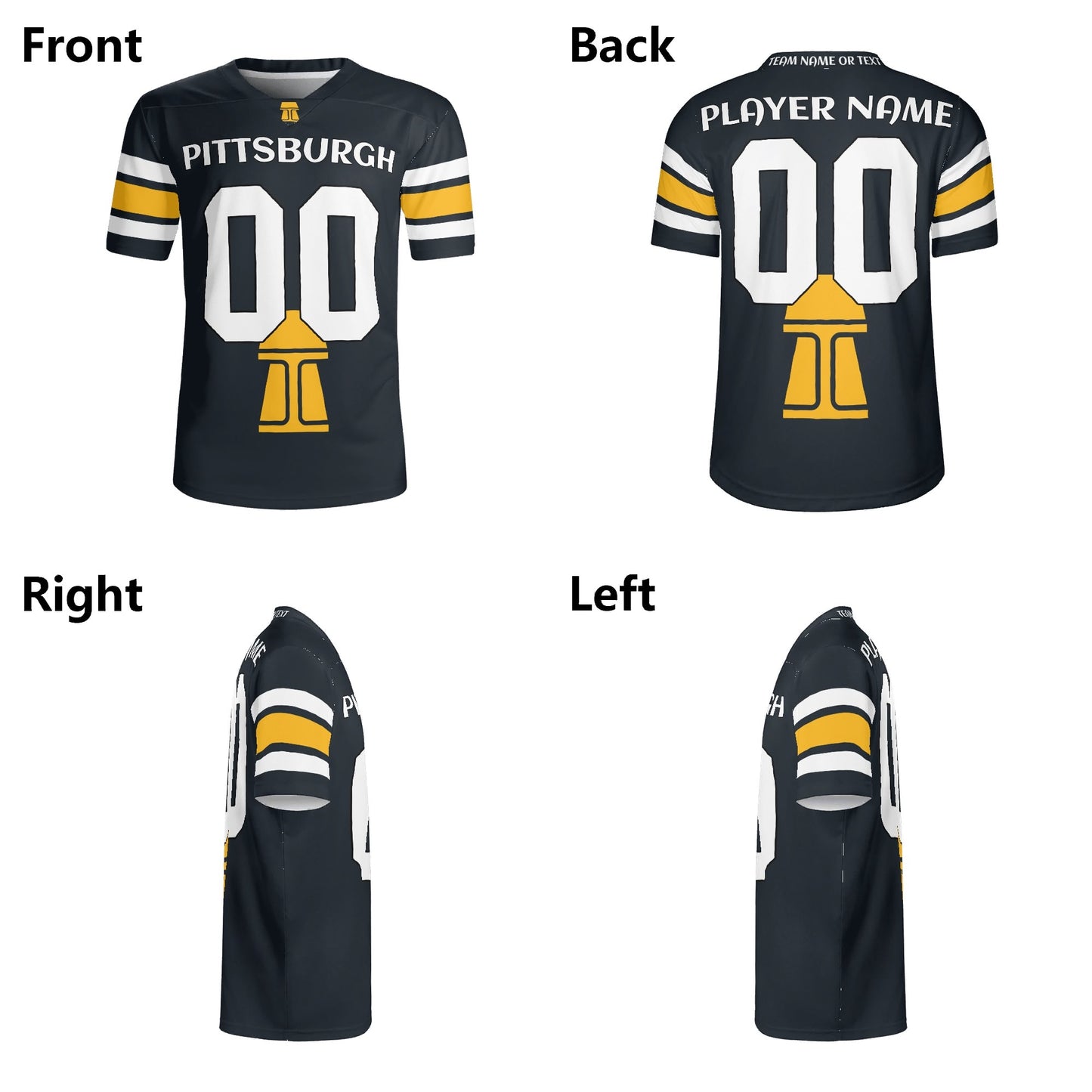 Steel City Black/Gold Football Jersey – Custom Name & Number – Breathable Mesh
