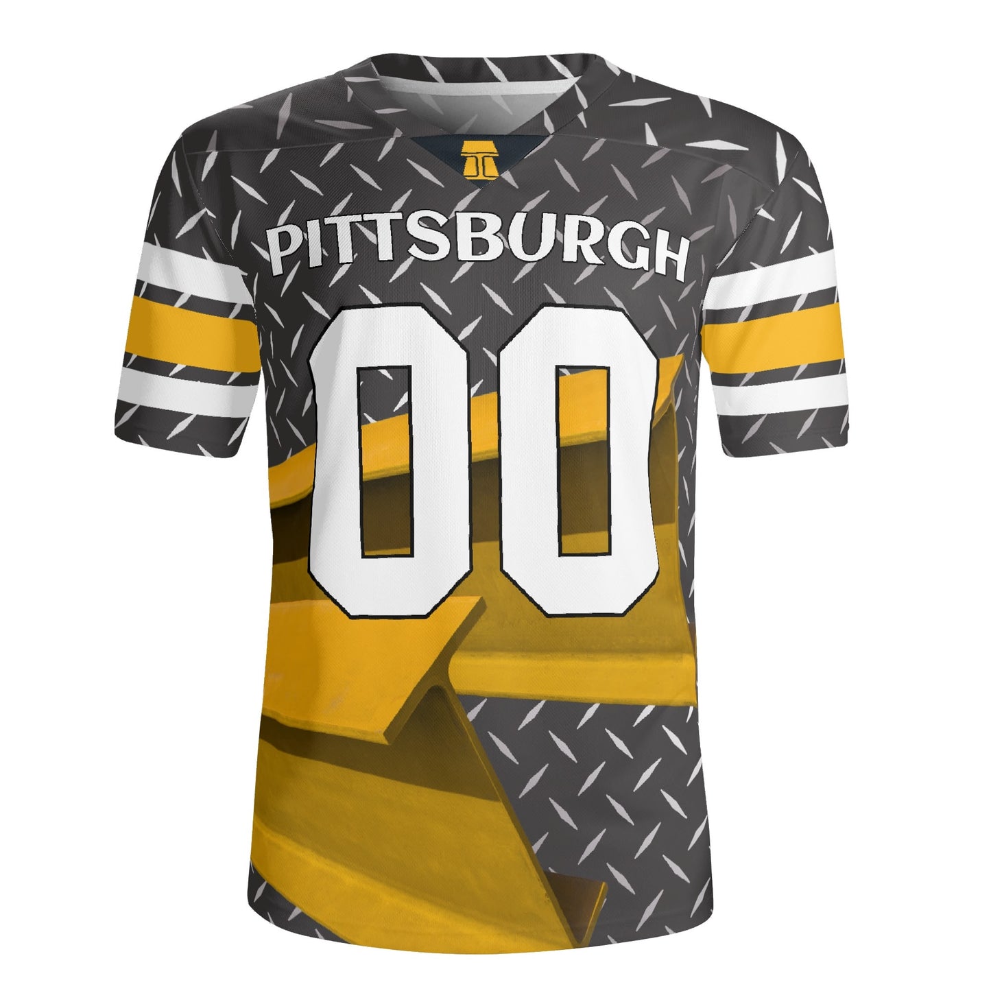 Pittsburgh Black-Gold Diamond Plate Gridiron Jersey — Personalized Name & Number
