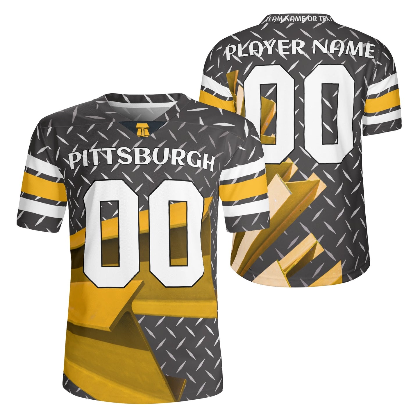 Pittsburgh Black-Gold Diamond Plate Gridiron Jersey — Personalized Name & Number