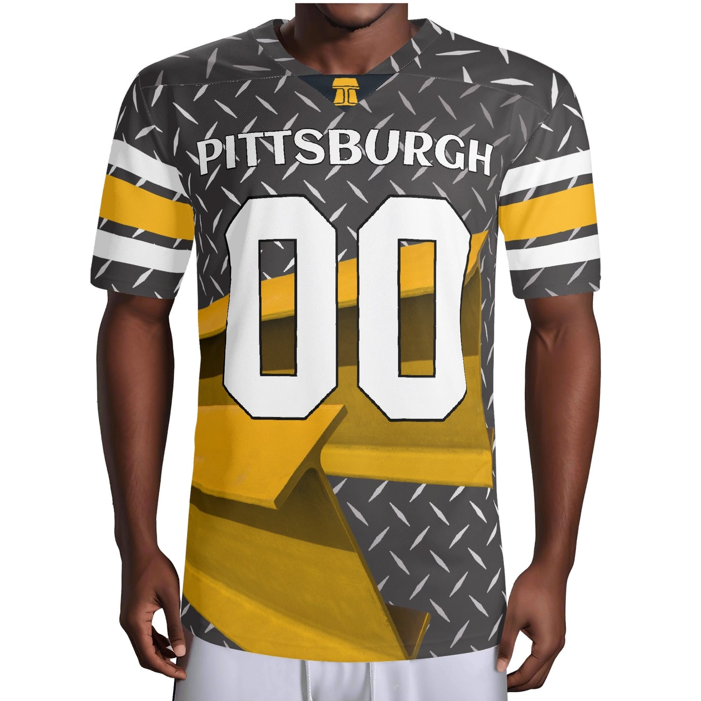 Pittsburgh Black-Gold Diamond Plate Gridiron Jersey — Personalized Name & Number