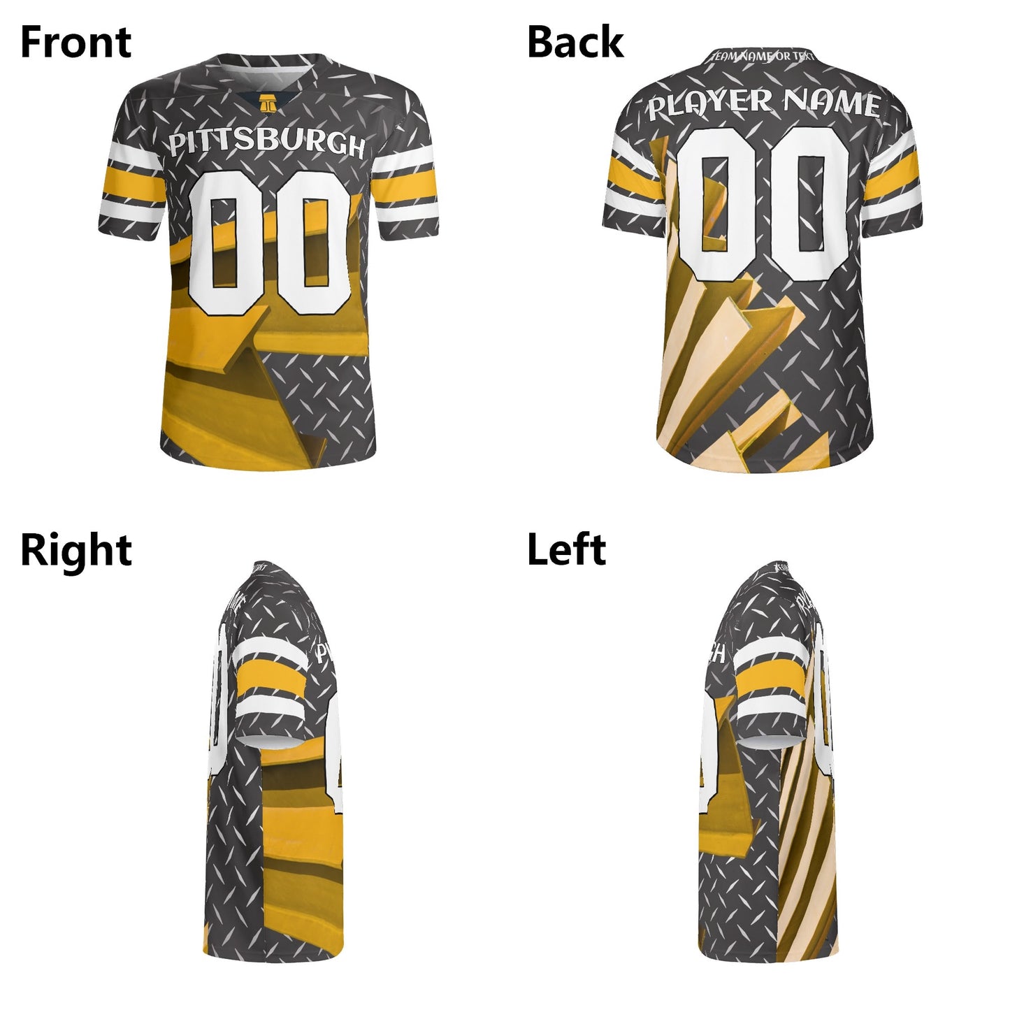 Pittsburgh Black-Gold Diamond Plate Gridiron Jersey — Personalized Name & Number