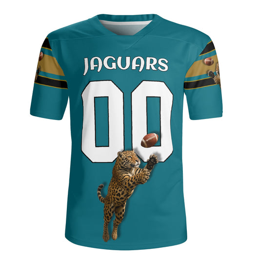 Teal/Black Jaguar Mascot Football Jersey – Custom Name & Number – Breathable Mesh