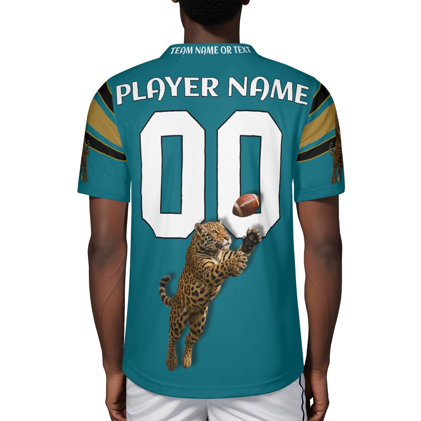 Teal/Black Jaguar Mascot Football Jersey – Custom Name & Number – Breathable Mesh