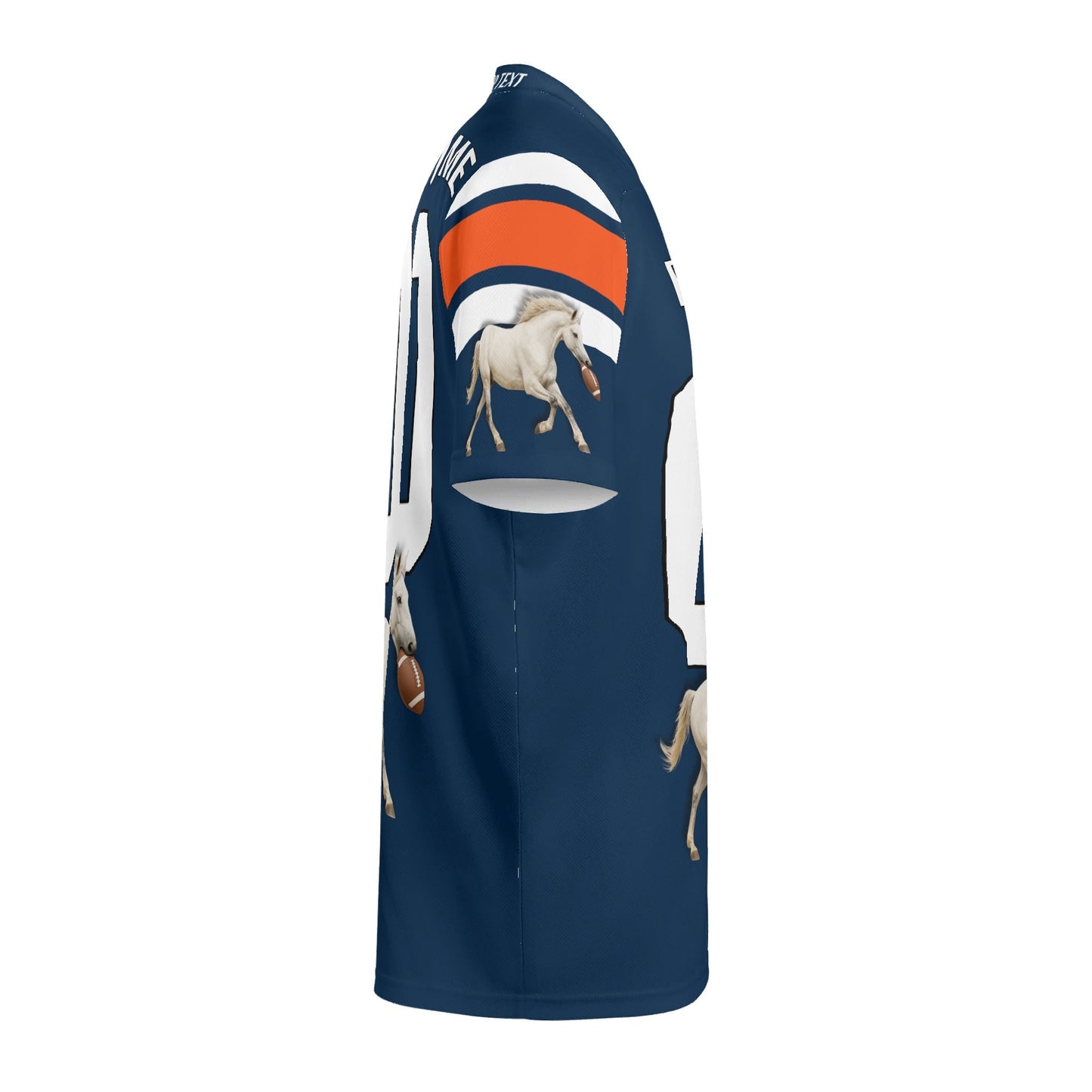 Mile-High Navy/Orange Bronco Mascot Football Jersey – Custom Name & Number – Breathable Mesh
