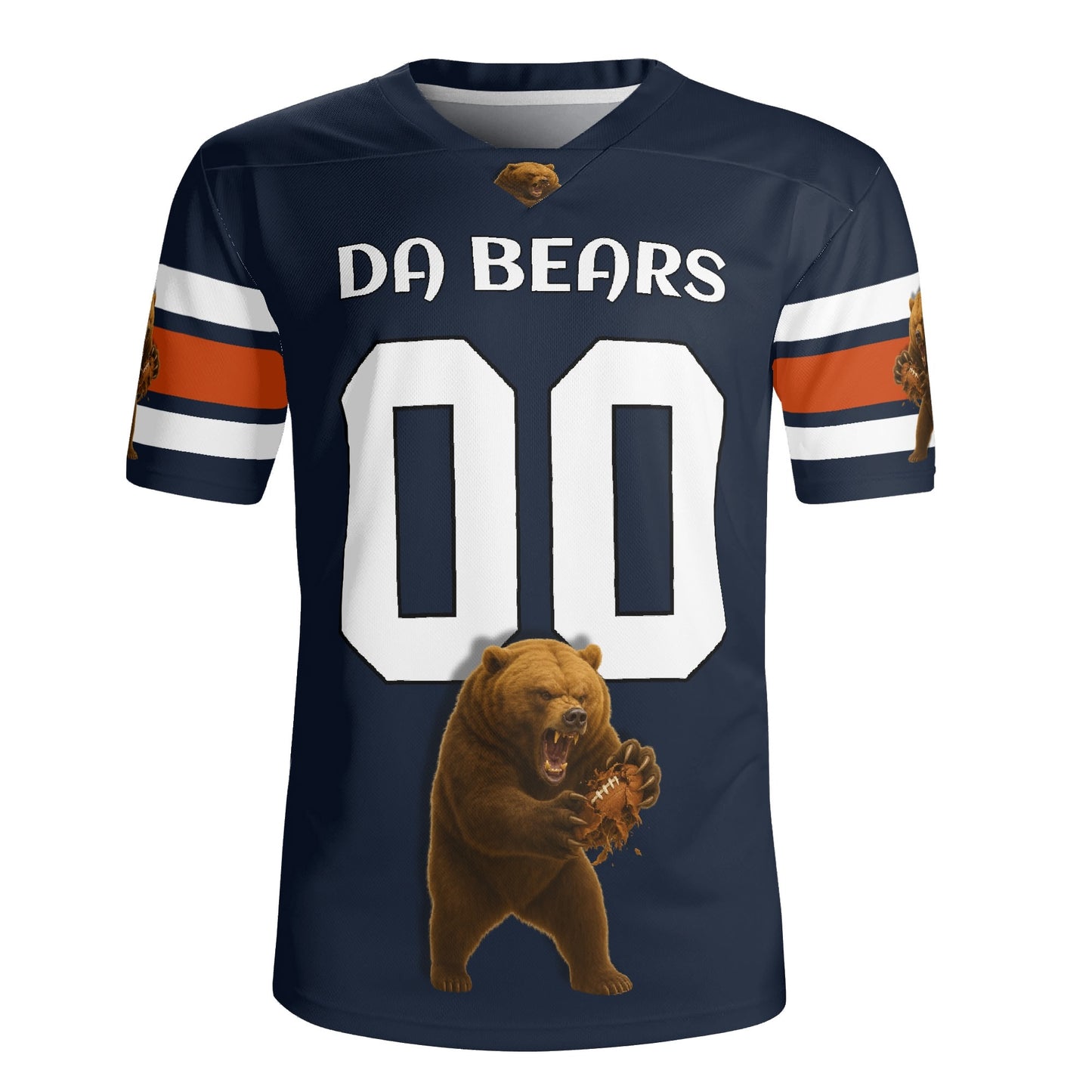 Windy City Navy/Orange Bear Mascot Football Jersey – Custom Name & Number – Breathable Mesh