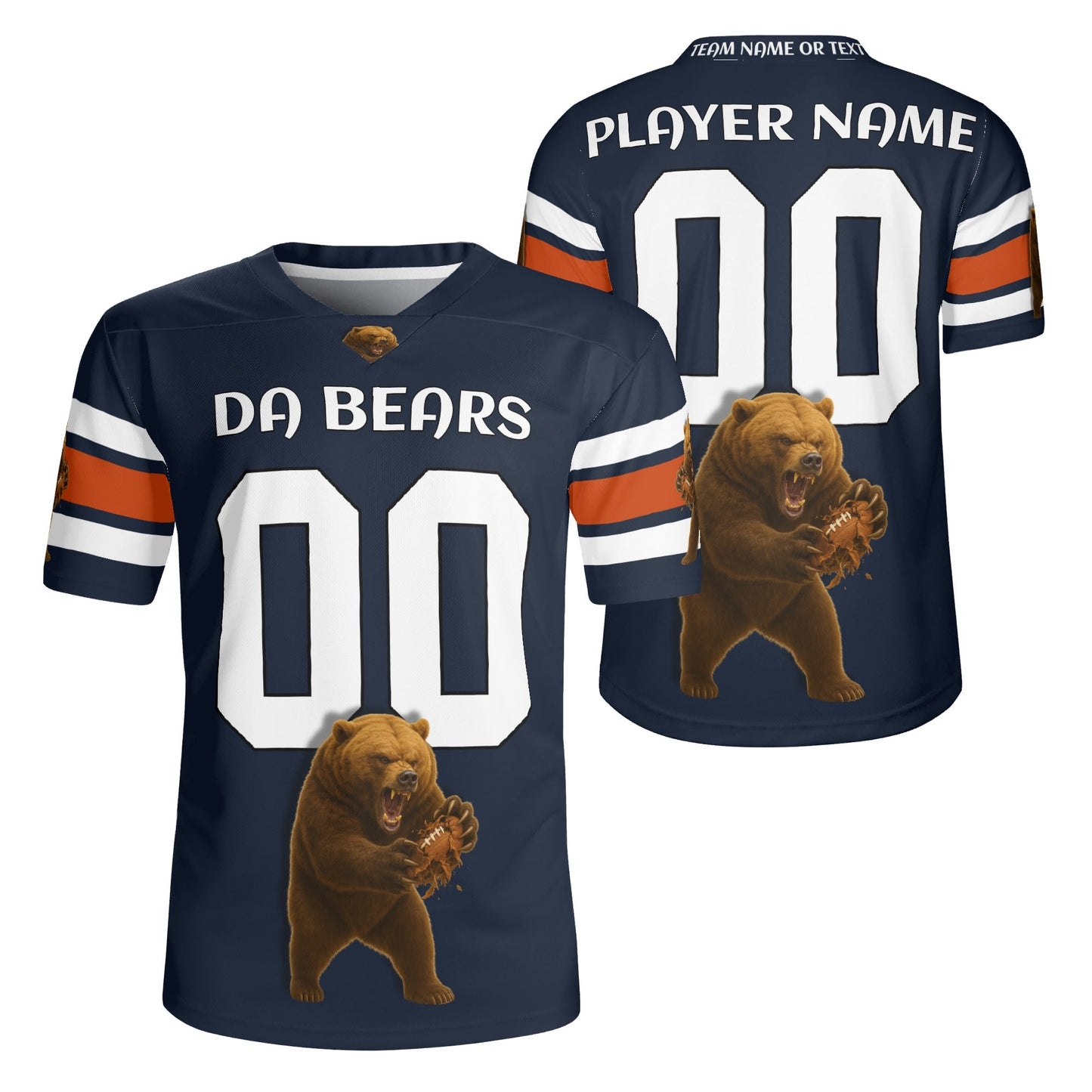 Windy City Navy/Orange Bear Mascot Football Jersey – Custom Name & Number – Breathable Mesh