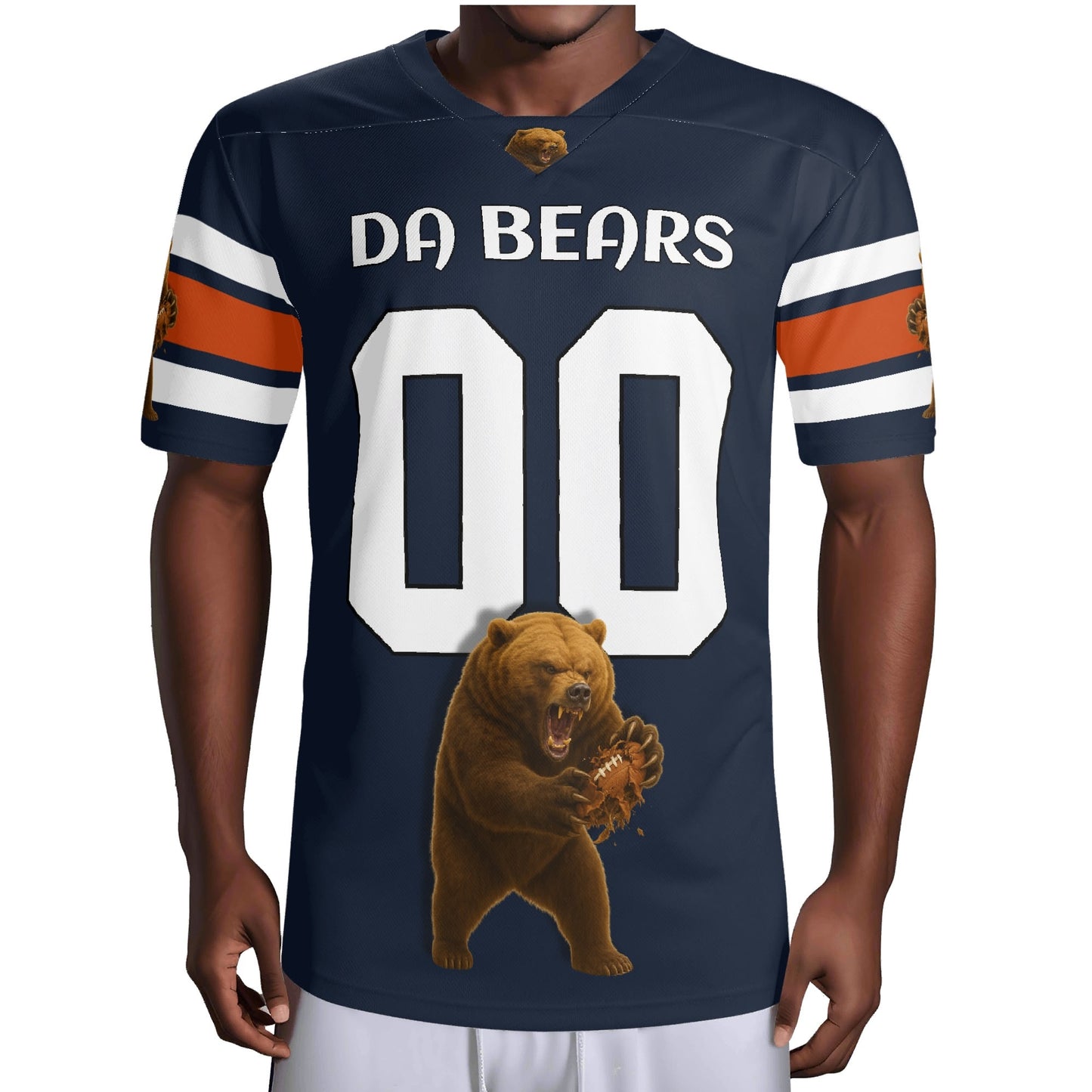Windy City Navy/Orange Bear Mascot Football Jersey – Custom Name & Number – Breathable Mesh