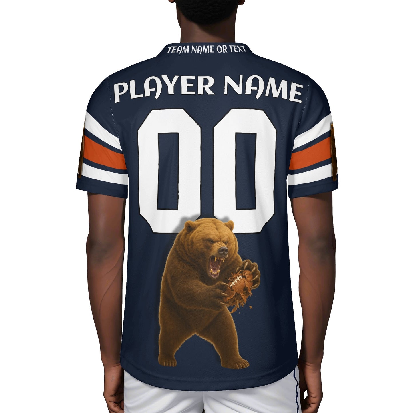 Windy City Navy/Orange Bear Mascot Football Jersey – Custom Name & Number – Breathable Mesh