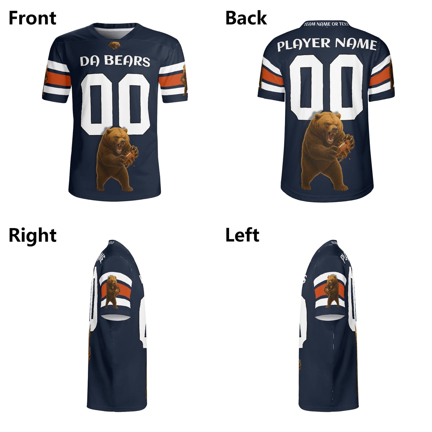 Windy City Navy/Orange Bear Mascot Football Jersey – Custom Name & Number – Breathable Mesh