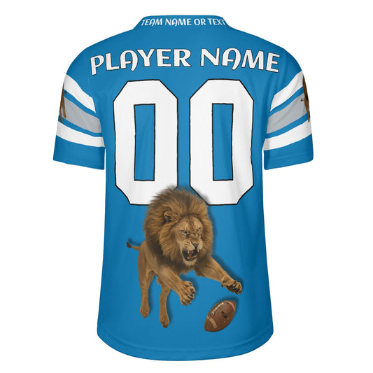 Motor City Honolulu-Blue Lion Mascot Football Jersey – Custom Name & Number – Breathable Mesh