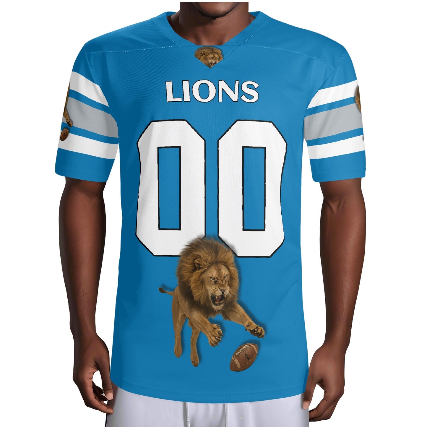 Motor City Honolulu-Blue Lion Mascot Football Jersey – Custom Name & Number – Breathable Mesh