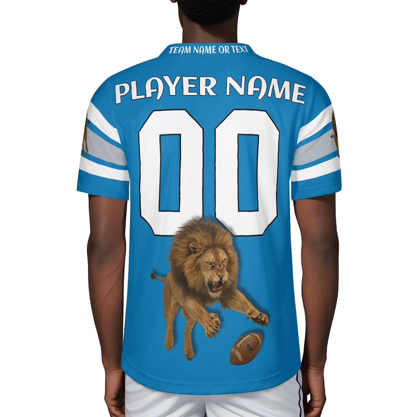 Motor City Honolulu-Blue Lion Mascot Football Jersey – Custom Name & Number – Breathable Mesh