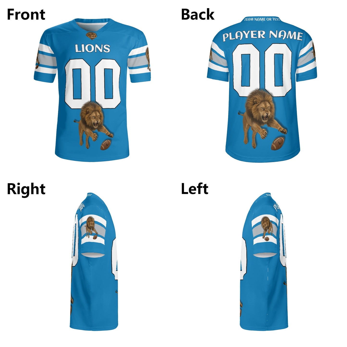 Motor City Honolulu-Blue Lion Mascot Football Jersey – Custom Name & Number – Breathable Mesh