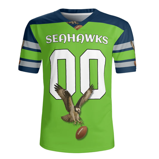 Neon Lime/Navy Hawk Mascot Football Jersey – Custom Name & Number – Breathable Mesh