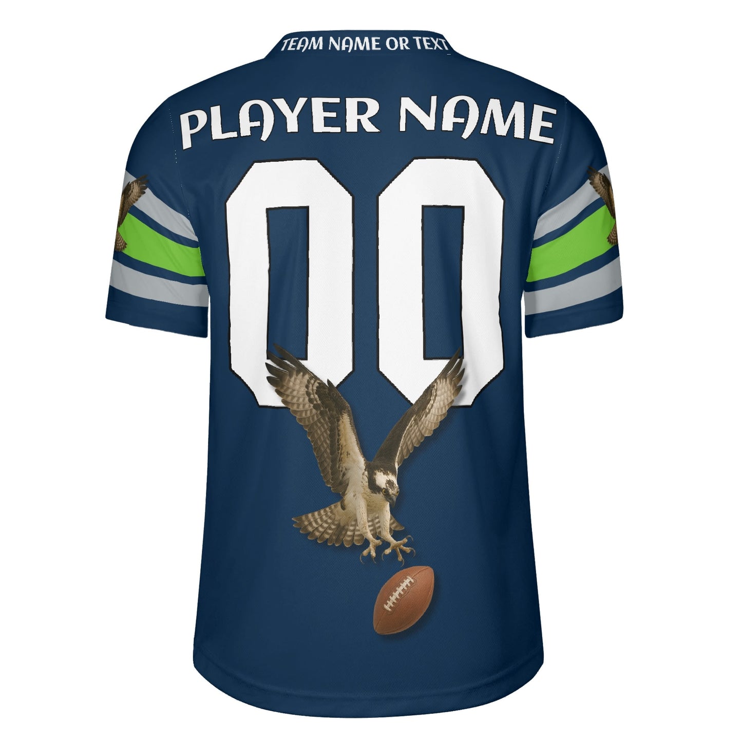 Neon Lime/Navy Hawk Mascot Football Jersey – Custom Name & Number – Breathable Mesh