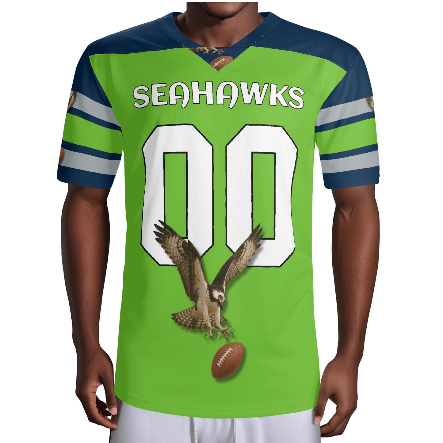Neon Lime/Navy Hawk Mascot Football Jersey – Custom Name & Number – Breathable Mesh