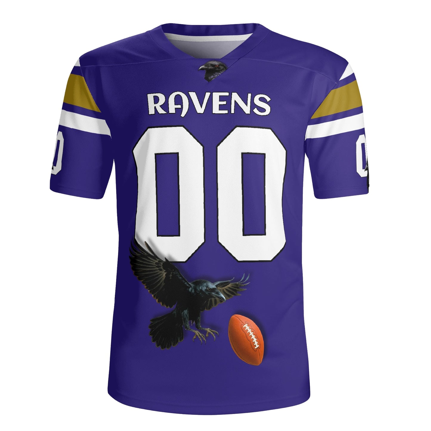 Purple/Black Raven Mascot Football Jersey – Custom Name & Number – Breathable Mesh