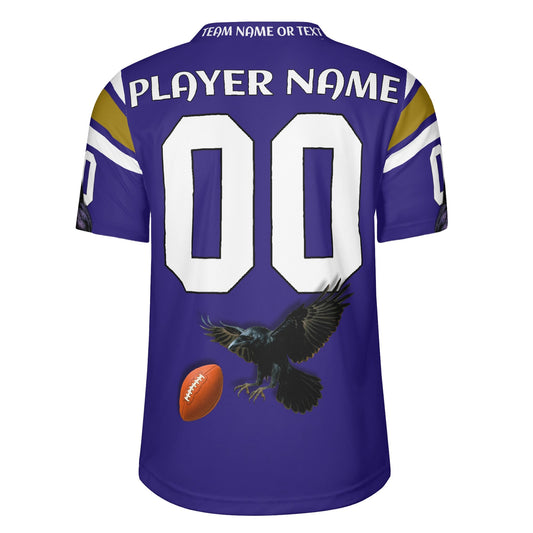 Purple/Black Raven Mascot Football Jersey – Custom Name & Number – Breathable Mesh