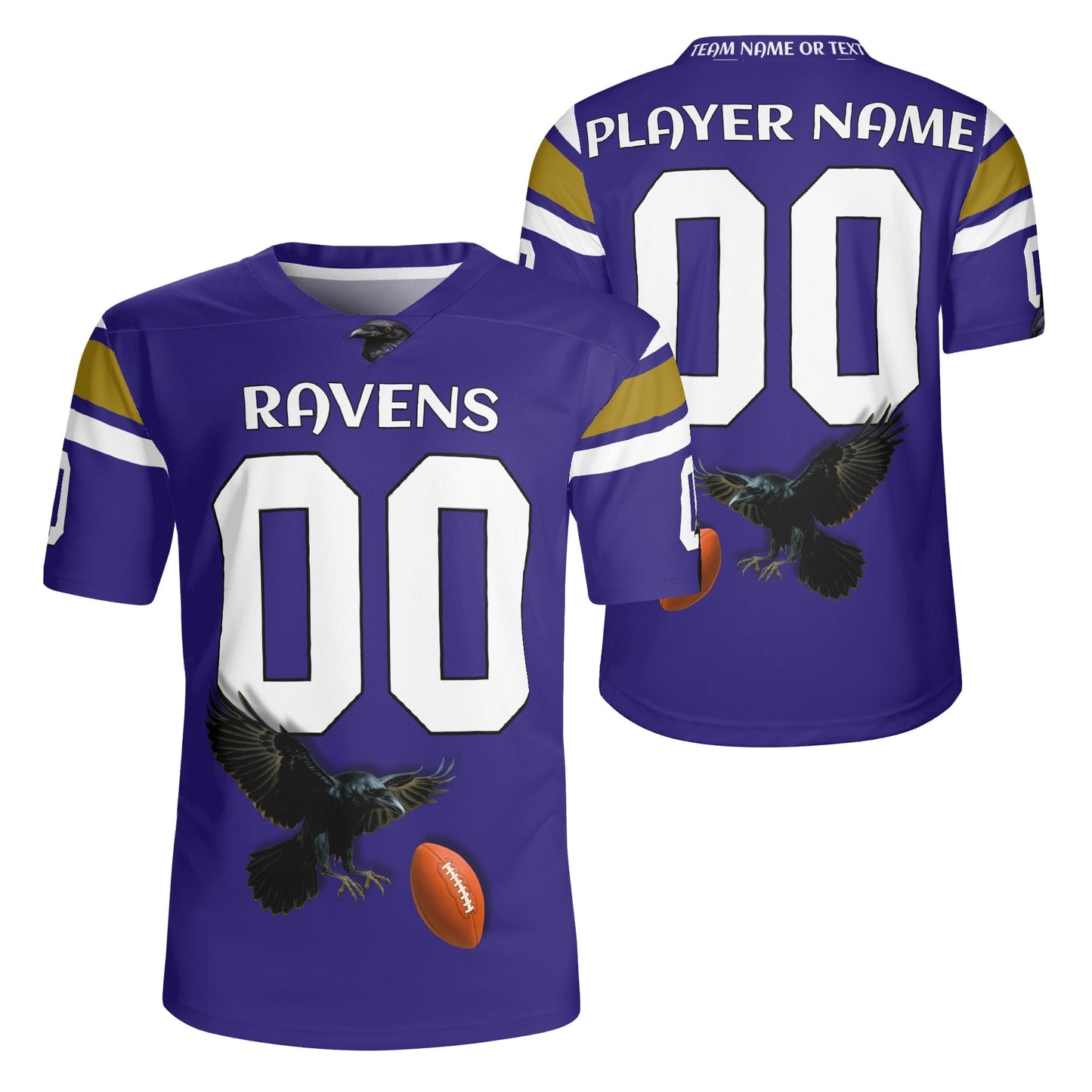 Purple/Black Raven Mascot Football Jersey – Custom Name & Number – Breathable Mesh