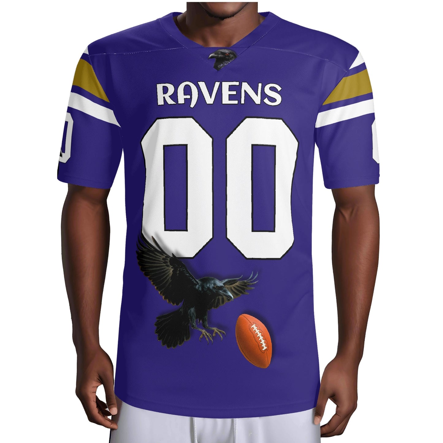 Purple/Black Raven Mascot Football Jersey – Custom Name & Number – Breathable Mesh