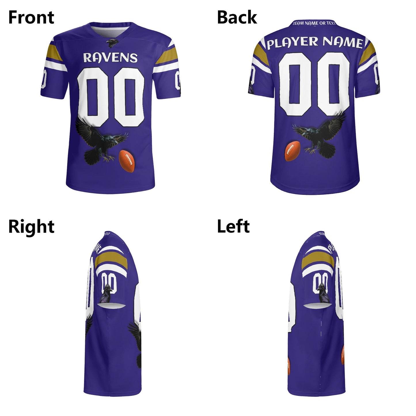 Purple/Black Raven Mascot Football Jersey – Custom Name & Number – Breathable Mesh