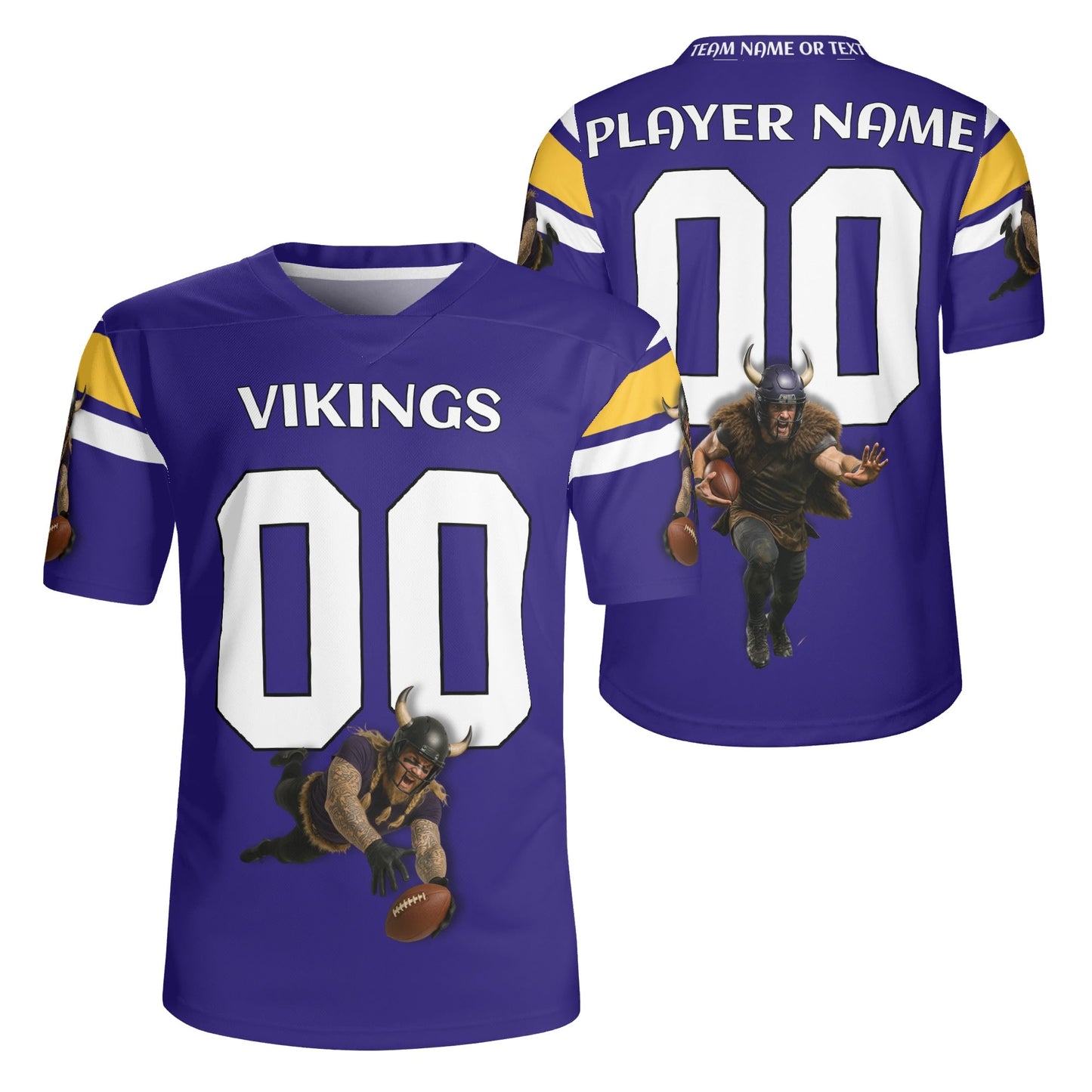 Purple/Gold Viking Warrior Football Jersey – Custom Name & Number – Breathable Mesh