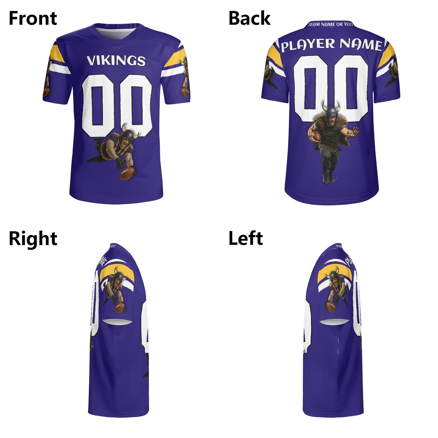 Purple/Gold Viking Warrior Football Jersey – Custom Name & Number – Breathable Mesh
