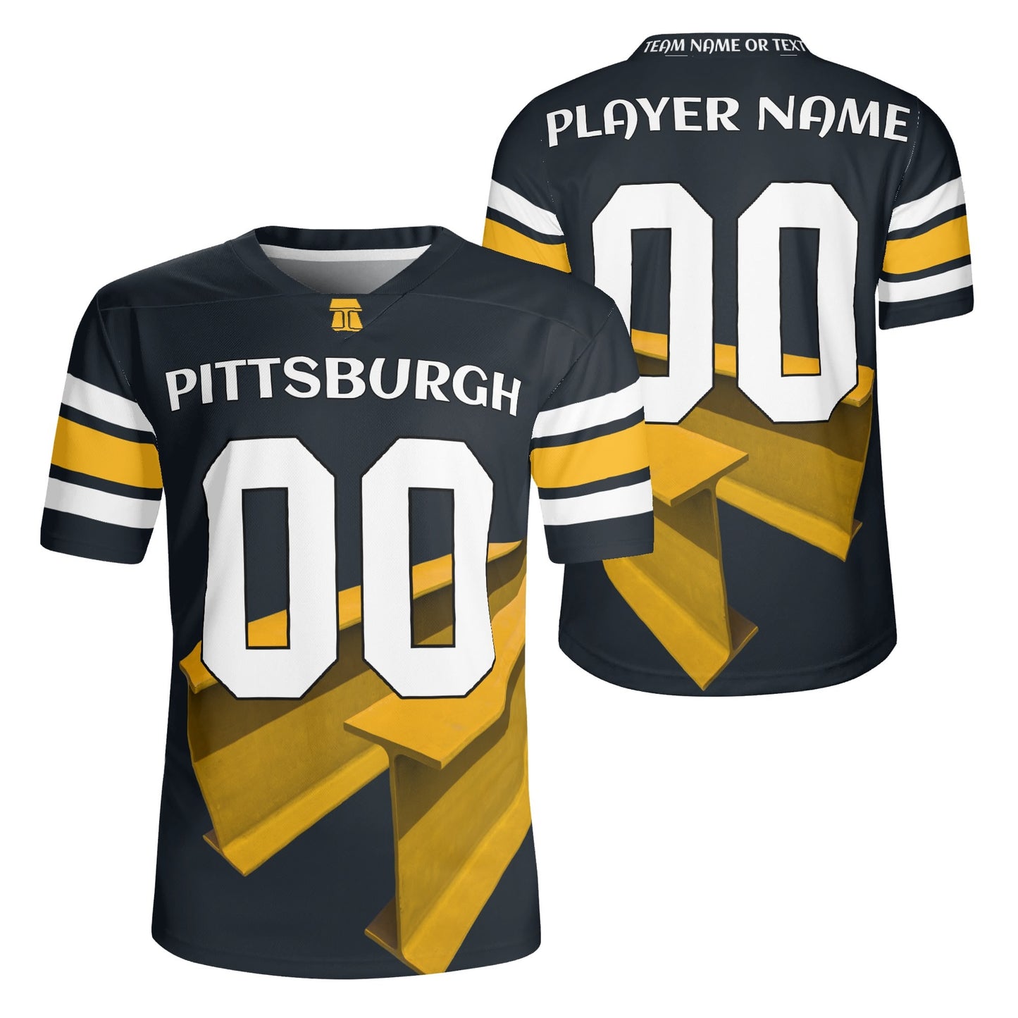 Pittsburgh Black-Gold Angled Steel Beam Jersey – Personalized Name & Number – Pro-Look Finish