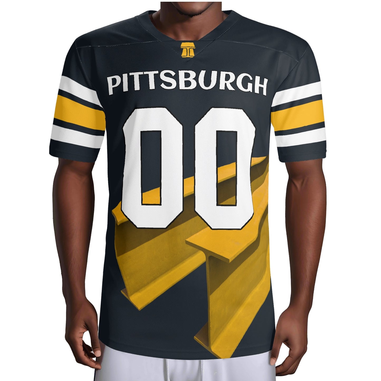 Pittsburgh Black-Gold Angled Steel Beam Jersey – Personalized Name & Number – Pro-Look Finish