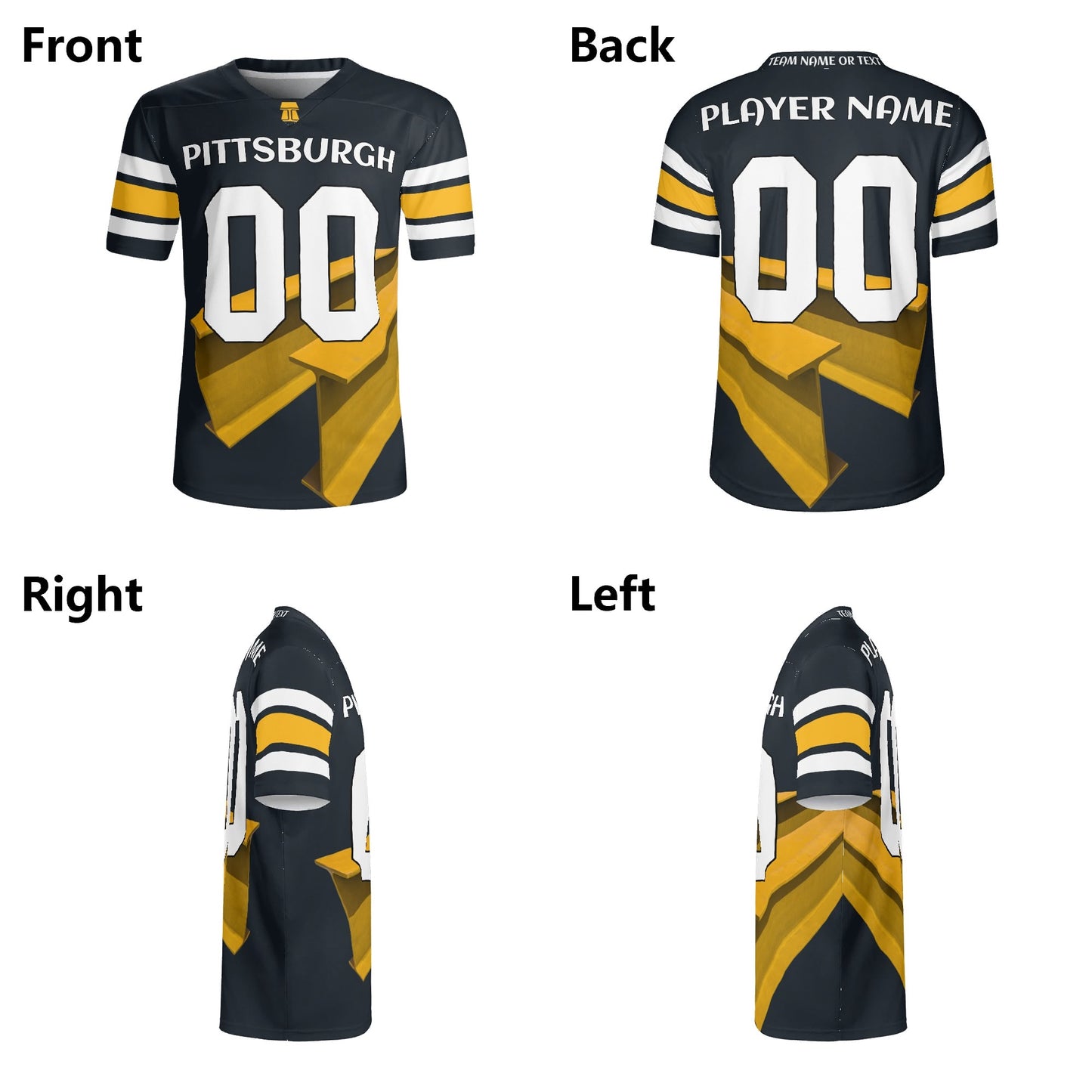 Pittsburgh Black-Gold Angled Steel Beam Jersey – Personalized Name & Number – Pro-Look Finish