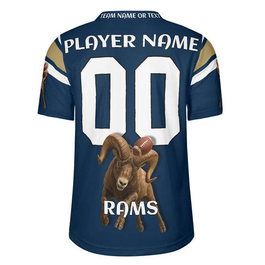 Rampage Navy-Gold Gridiron Jersey – Front Ram Graphic – Personalized Name & Number
