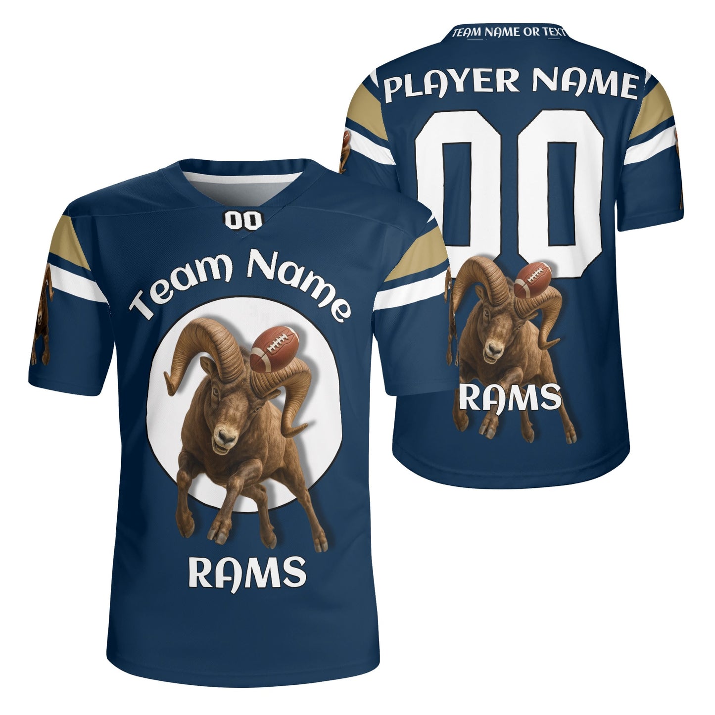Rampage Navy-Gold Gridiron Jersey – Front Ram Graphic – Personalized Name & Number