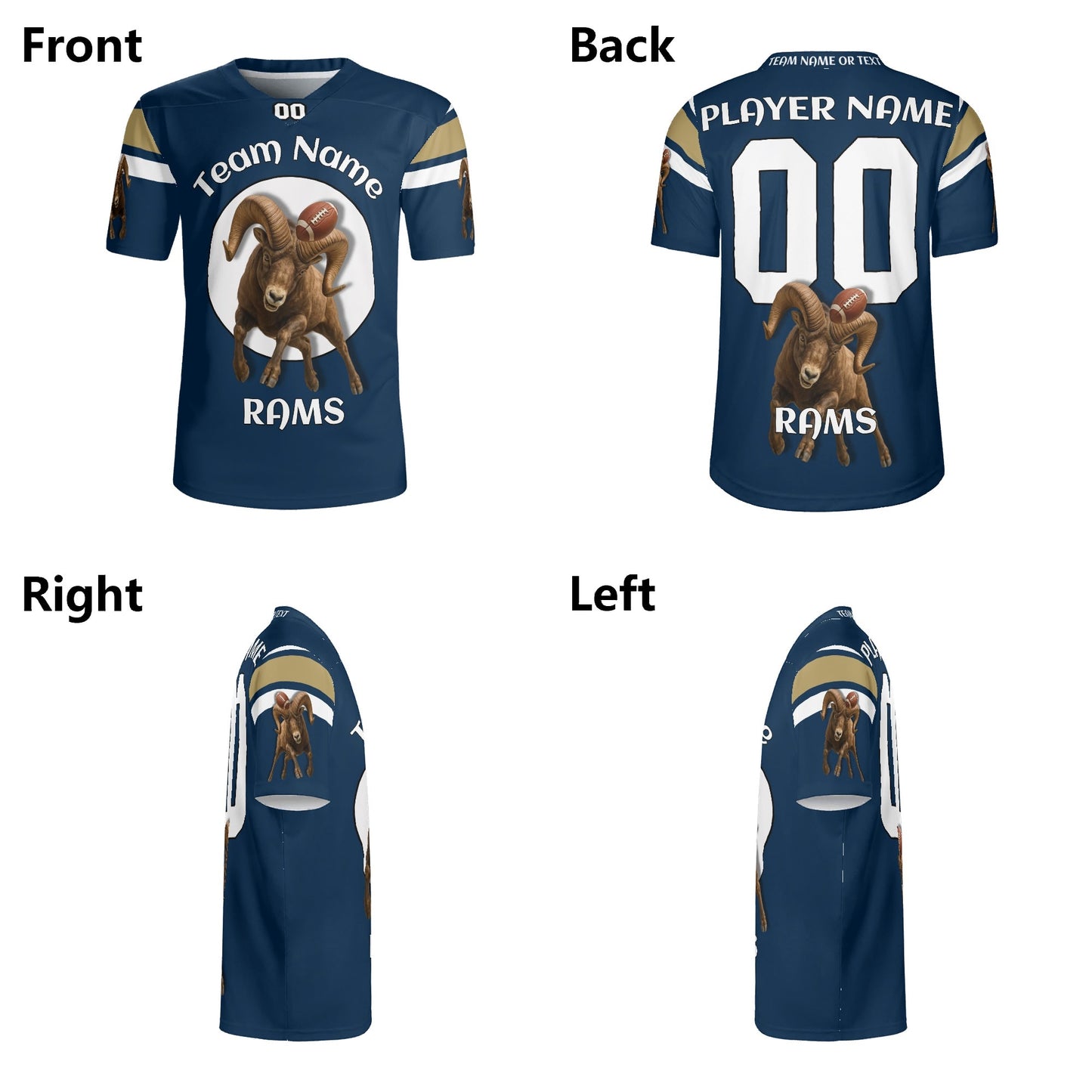 Rampage Navy-Gold Gridiron Jersey – Front Ram Graphic – Personalized Name & Number