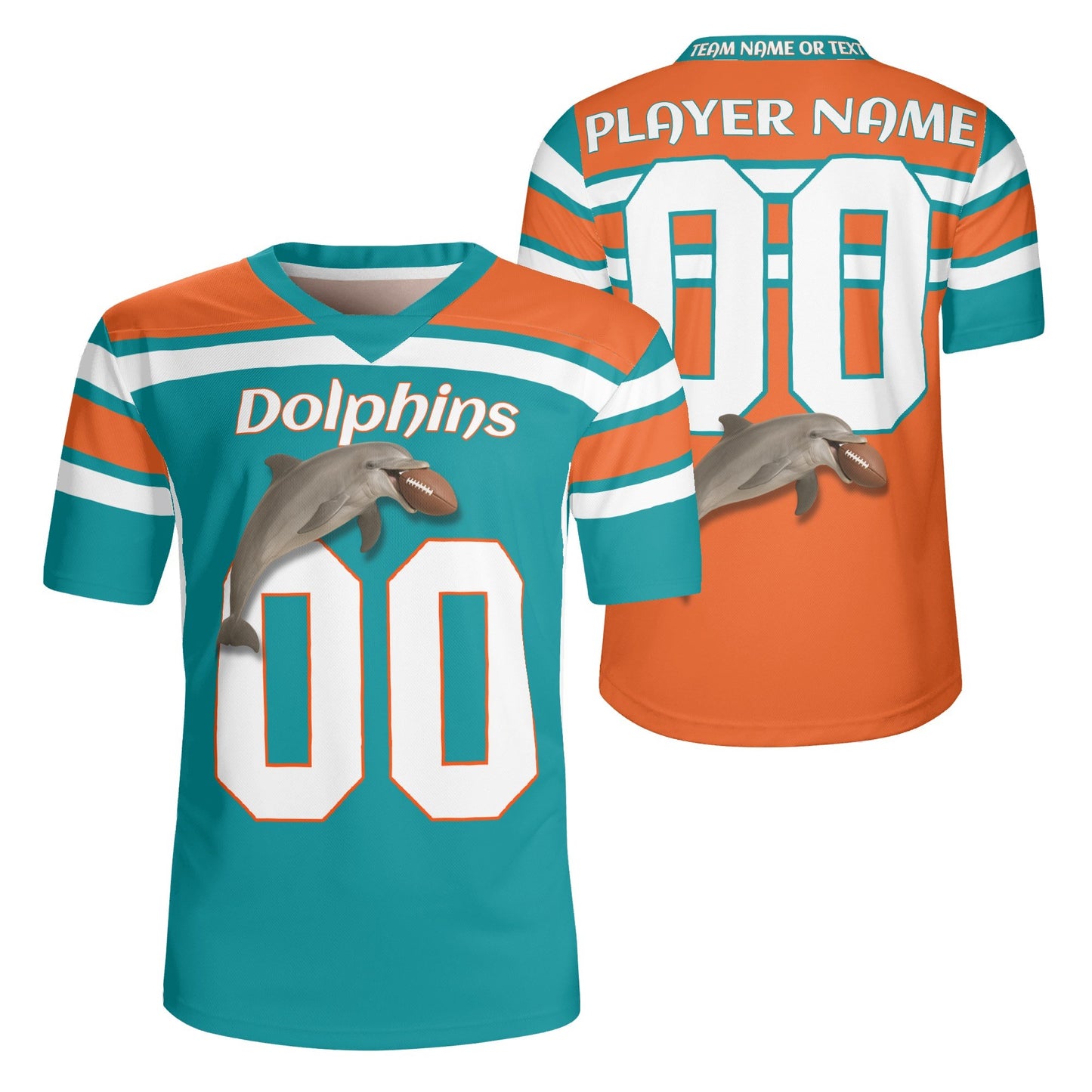 Aqua/Orange Dolphin Pride Football Jersey – Custom Name & Number – Breathable Mesh