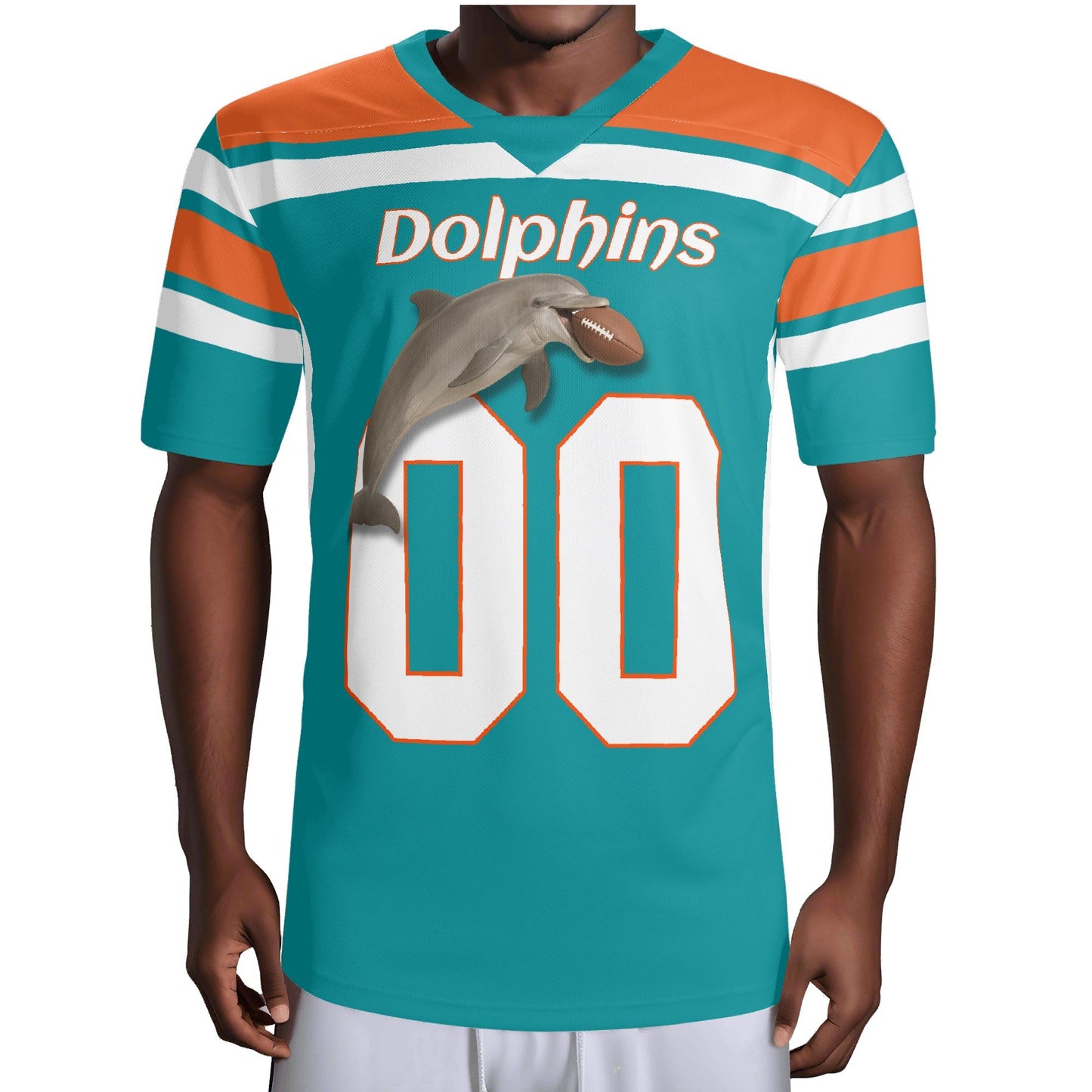 Aqua/Orange Dolphin Pride Football Jersey – Custom Name & Number – Breathable Mesh