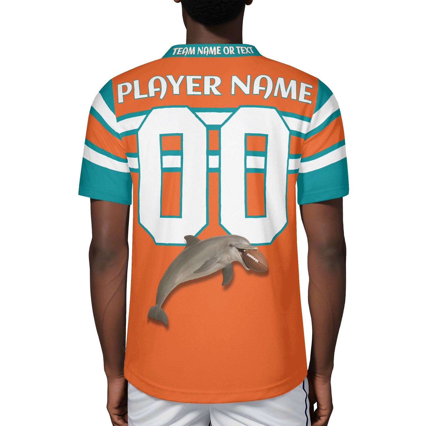 Aqua/Orange Dolphin Pride Football Jersey – Custom Name & Number – Breathable Mesh