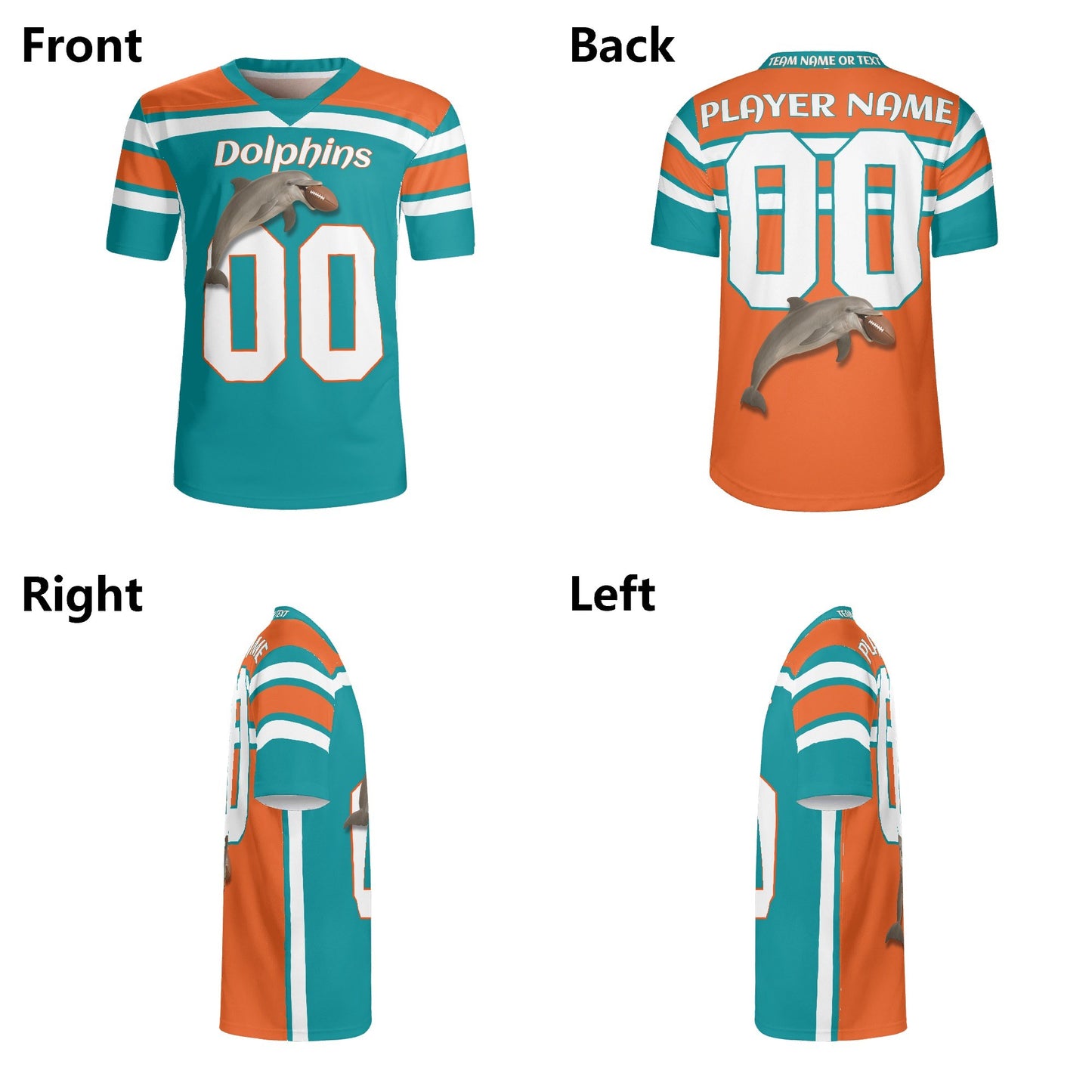 Aqua/Orange Dolphin Pride Football Jersey – Custom Name & Number – Breathable Mesh