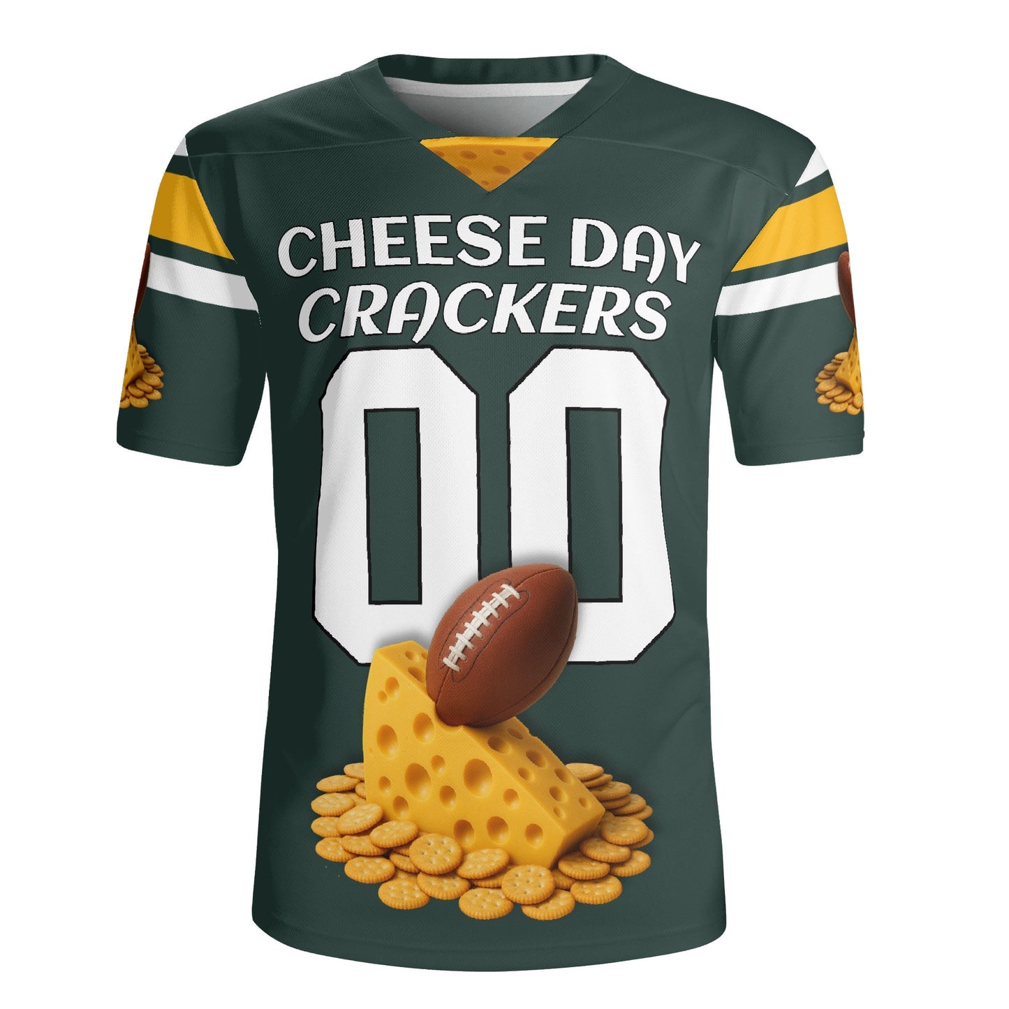 Green/Gold Cheesehead Vibes Football Jersey – Custom Name & Number – Breathable Mesh