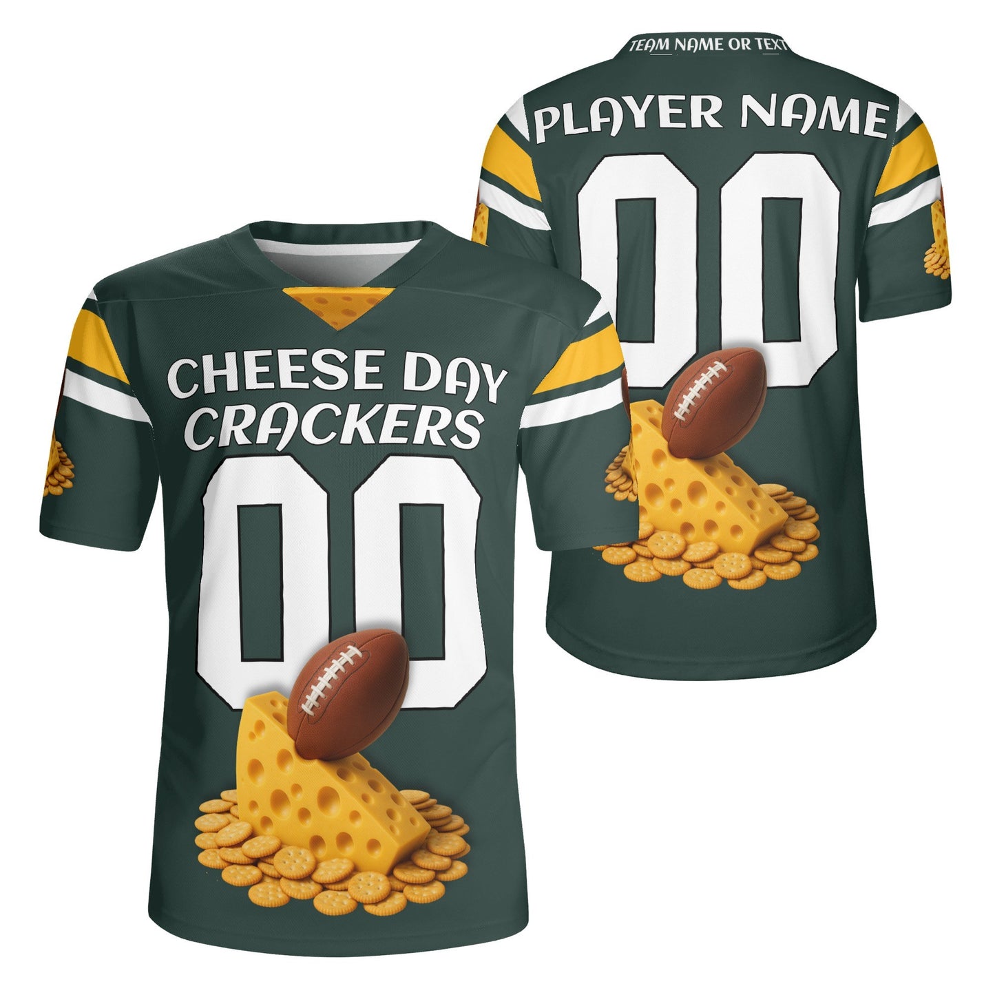 Green/Gold Cheesehead Vibes Football Jersey – Custom Name & Number – Breathable Mesh