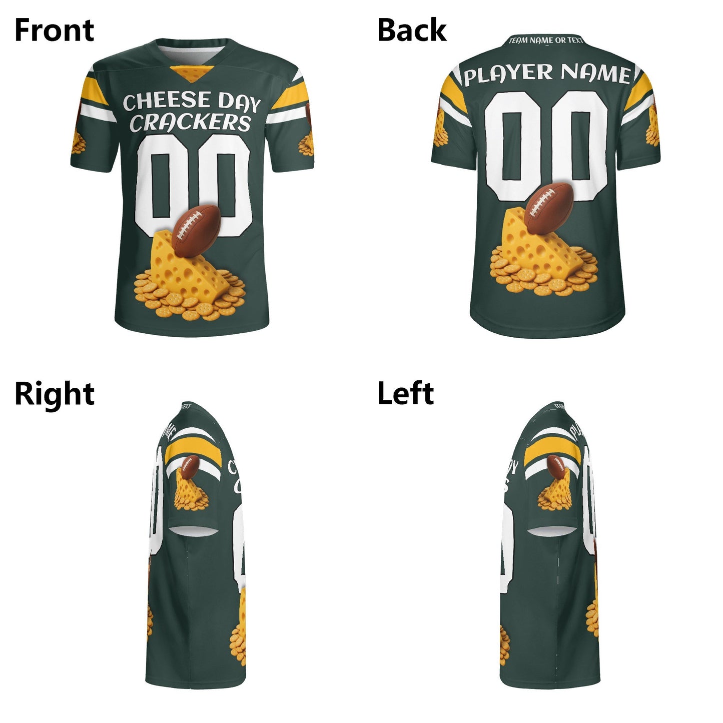 Green/Gold Cheesehead Vibes Football Jersey – Custom Name & Number – Breathable Mesh