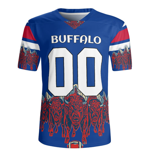 Lake-Effect Herd Royal/Red Football Jersey – Custom Name & Number – Drip-Pattern Mesh
