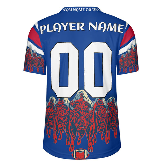 Lake-Effect Herd Royal/Red Football Jersey – Custom Name & Number – Drip-Pattern Mesh