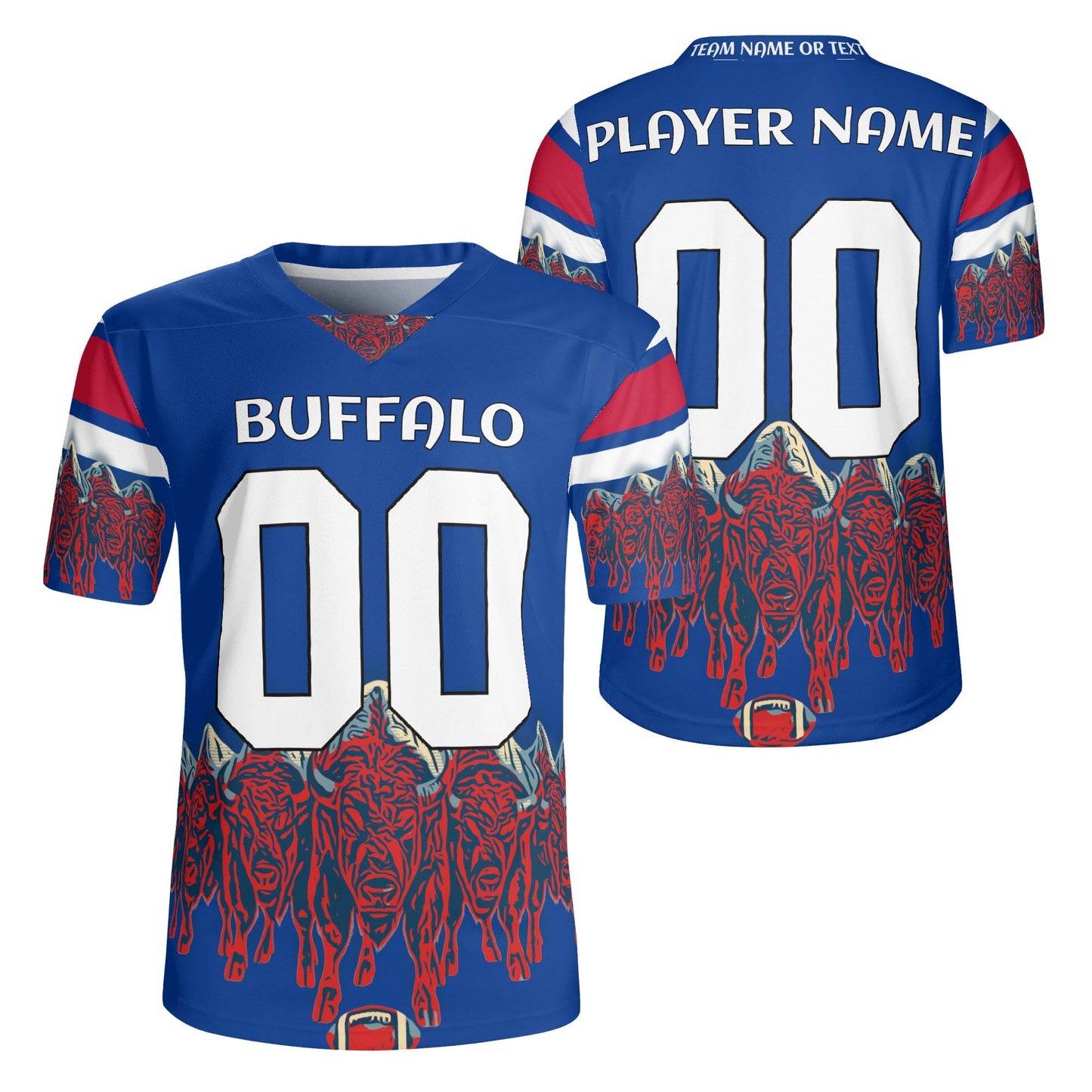 Lake-Effect Herd Royal/Red Football Jersey – Custom Name & Number – Drip-Pattern Mesh