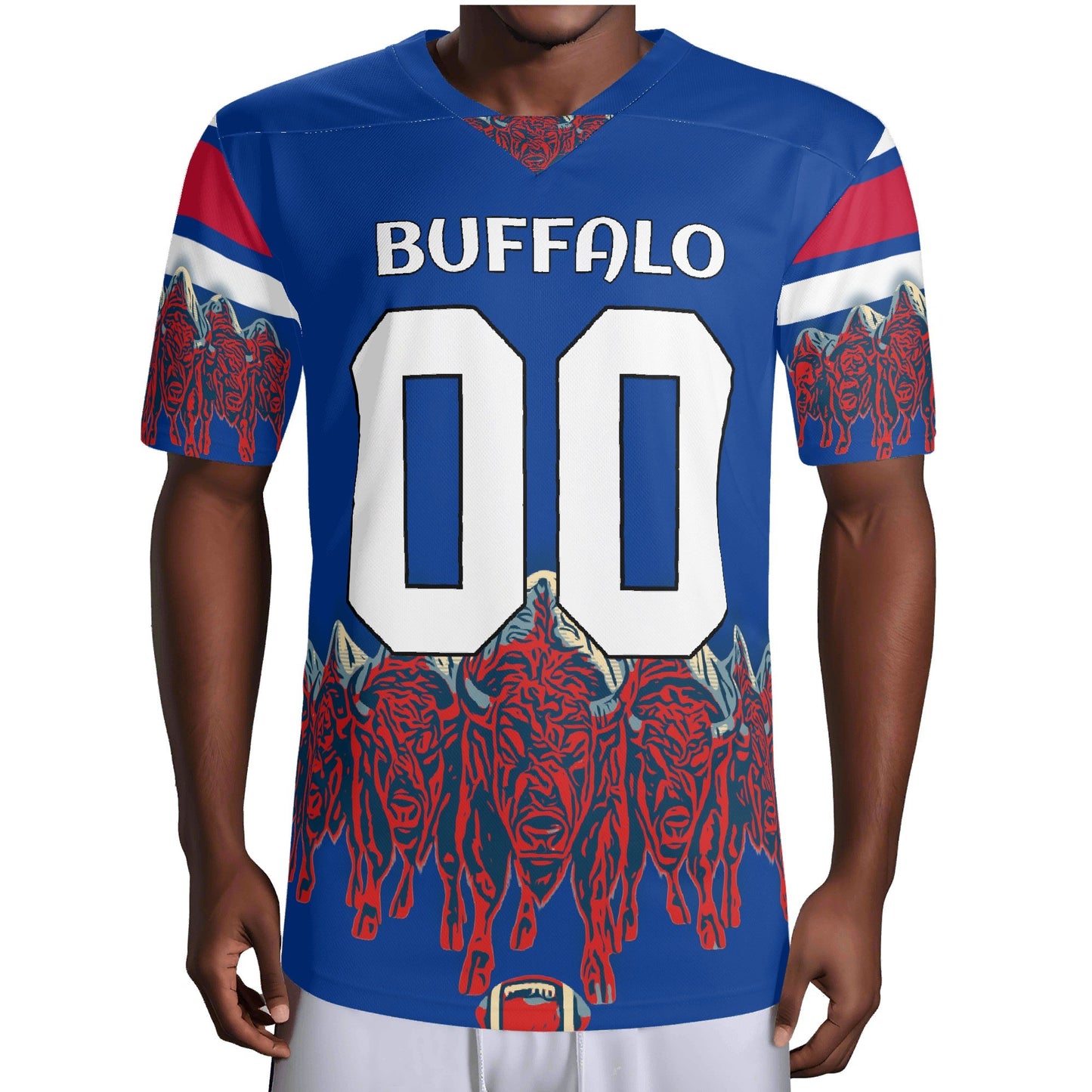 Lake-Effect Herd Royal/Red Football Jersey – Custom Name & Number – Drip-Pattern Mesh