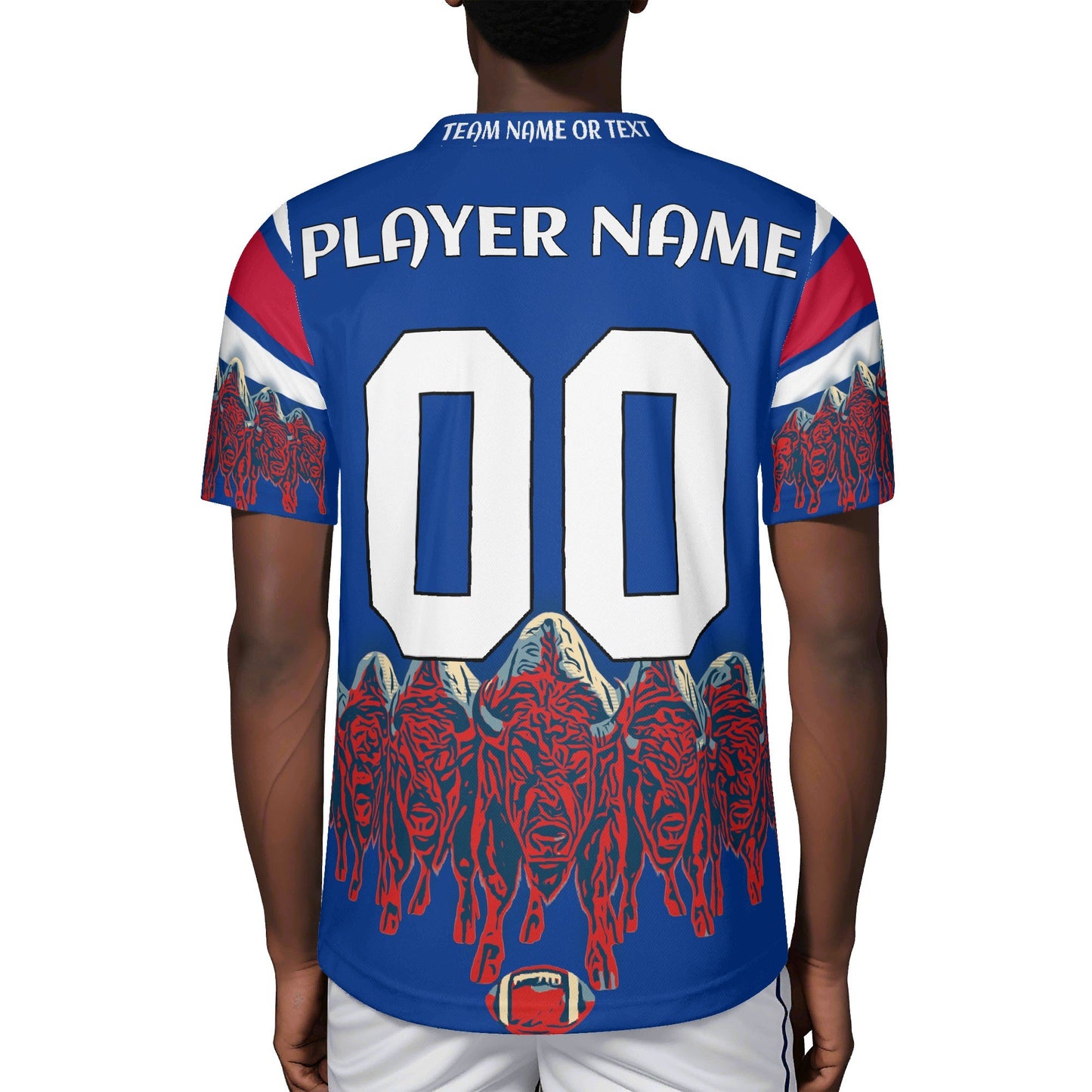Lake-Effect Herd Royal/Red Football Jersey – Custom Name & Number – Drip-Pattern Mesh