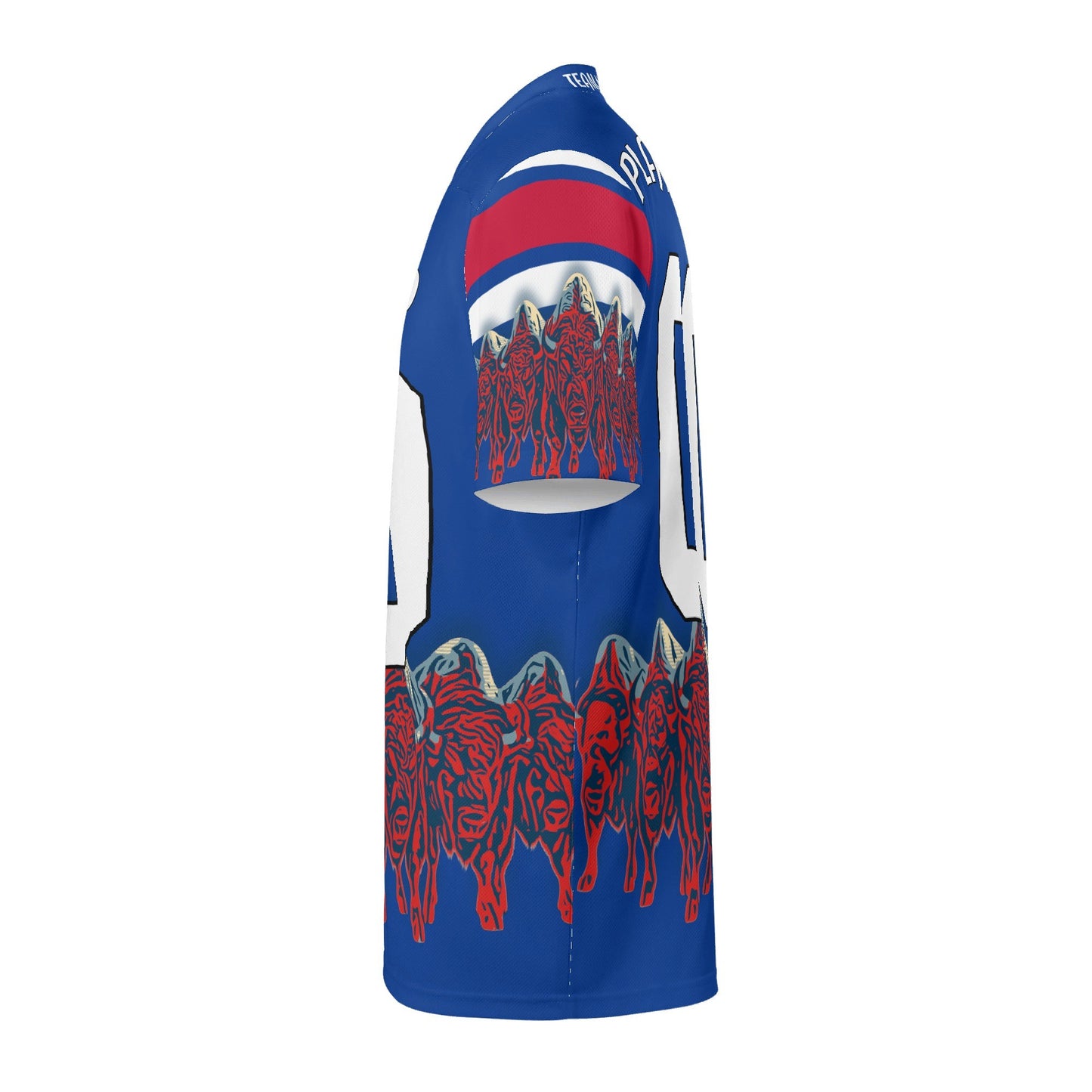 Lake-Effect Herd Royal/Red Football Jersey – Custom Name & Number – Drip-Pattern Mesh