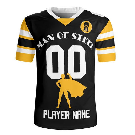 Steel City “Man of Steel” Parody Jersey — Custom Name & Number (Black/Gold, S–7XL)