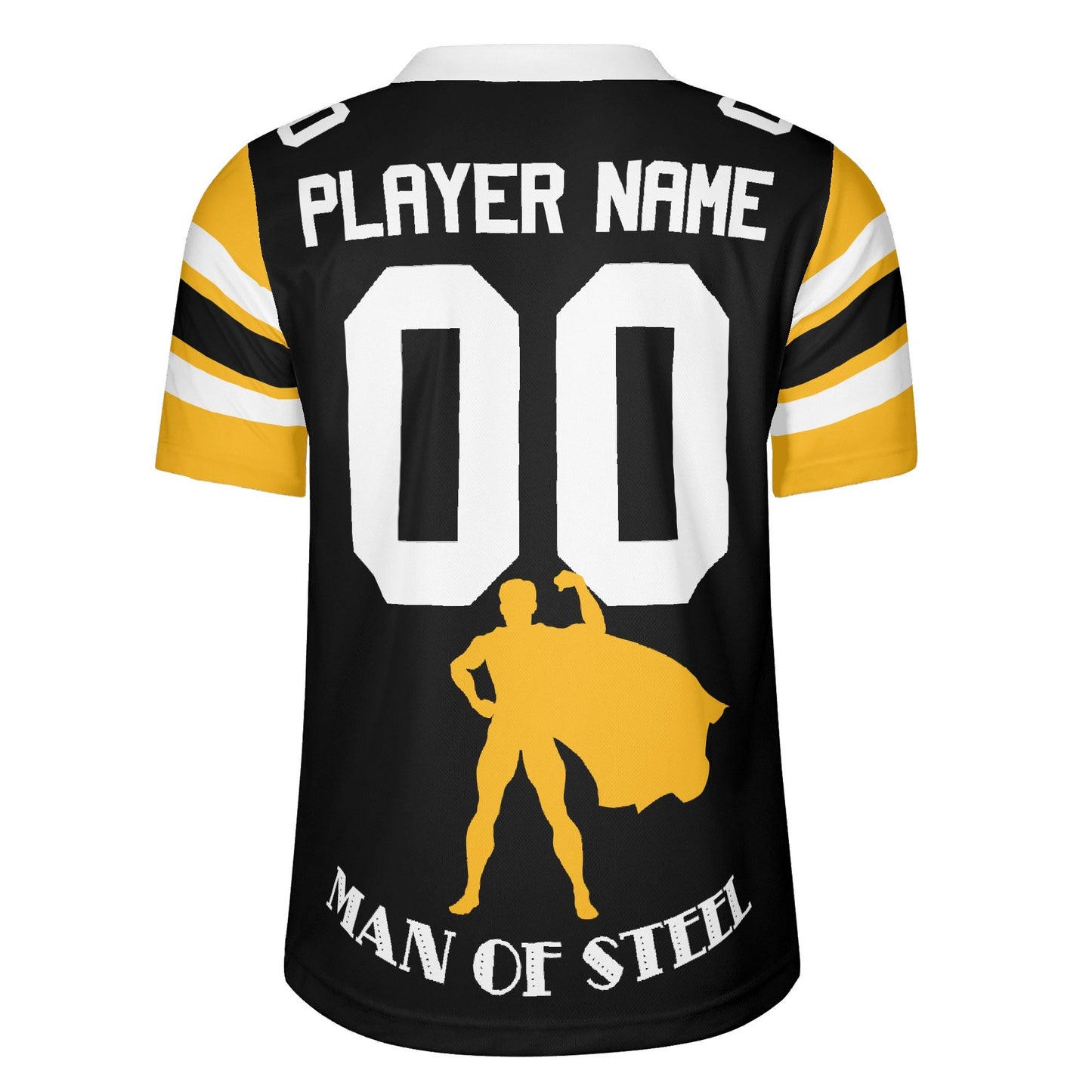 Steel City “Man of Steel” Parody Jersey — Custom Name & Number (Black/Gold, S–7XL)